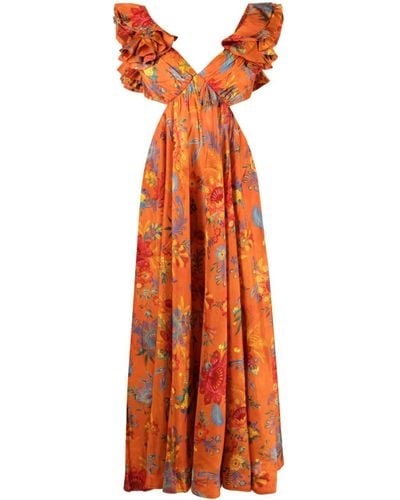 Zimmermann Ginger Floral-print Silk Midi Dress - Orange