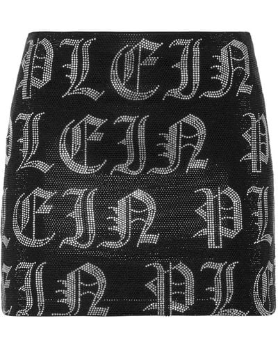Philipp Plein Gothic Rhinestone-logo Miniskirt - Black