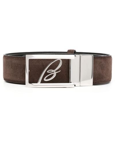 Brioni Logo-buckle Suede Belt - Brown