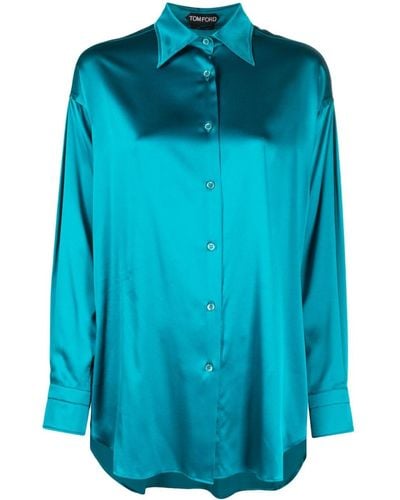 Tom Ford Long-sleeve Silk Shirt - Blue