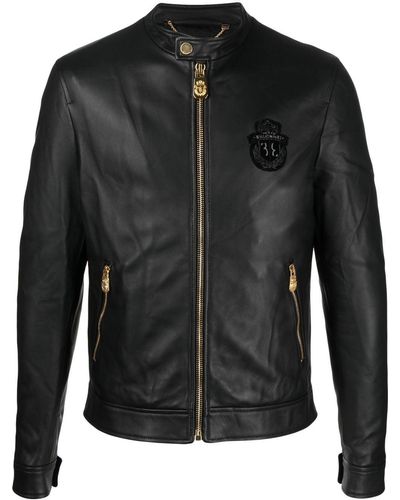 Billionaire Leather Fitted Jacket - Black