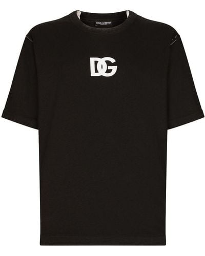 Dolce & Gabbana T-shirt in cotone stampa logo DG - Nero