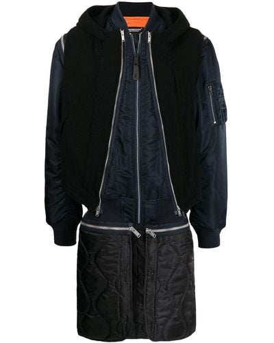 Undercover Zip-up Padded Layered Coat - Black
