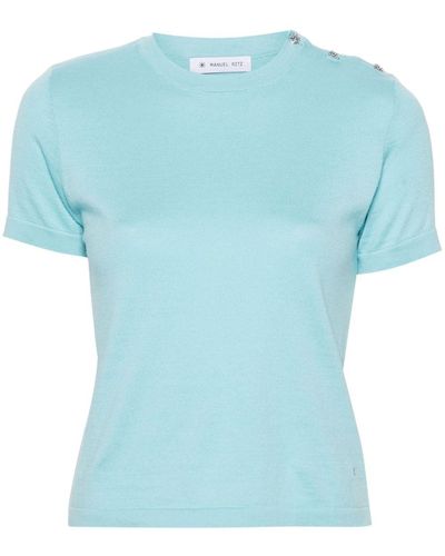 Manuel Ritz Crew-neck Cotton T-shirt - Blue