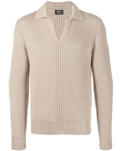 Brioni V-neck Ribbed-knit Sweater - Natural