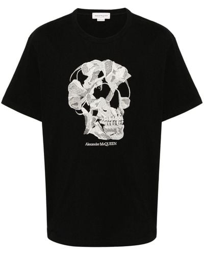Alexander McQueen Skull-embroidered Cotton T-shirt - Black