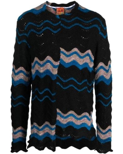 VITELLI Zigzag-print Crew-neck Sweater - Blue
