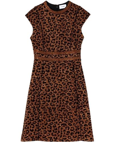 St. John Leopard-print Sequin-embellished Dress - Brown