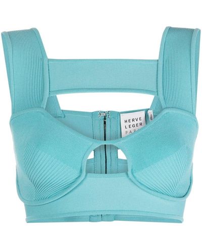 Hervé Léger Cropped-Top mit Cut-Outs - Blau