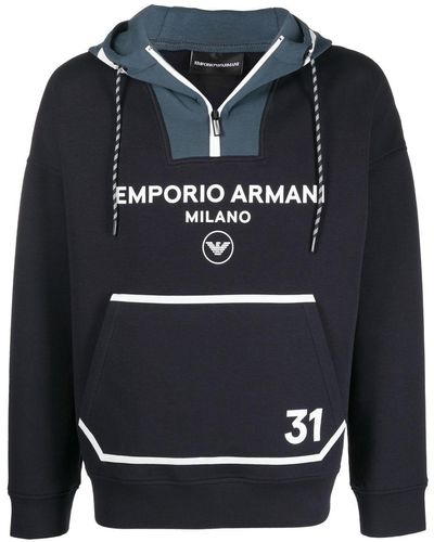 Emporio Armani ロゴ パネル パーカー - ブルー