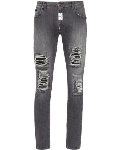 Philipp Plein Halbhohe Rock Star Slim-Fit-Jeans - Grau
