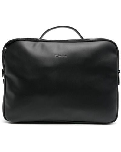 Calvin Klein Logo-debossed Faux-leather Laptop Bag - Black