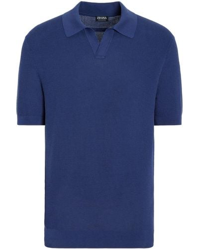 Zegna Waffle-effect Cotton Polo Shirt - Blue
