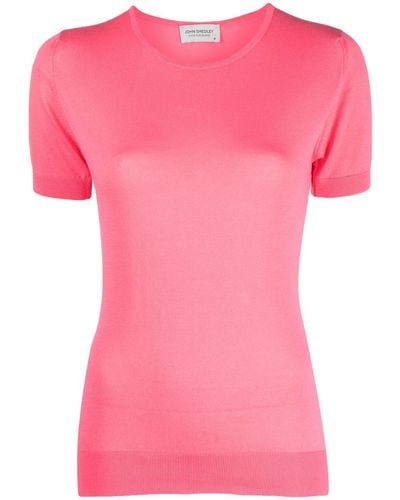John Smedley Short-sleeve Knitted Cotton Top - Pink