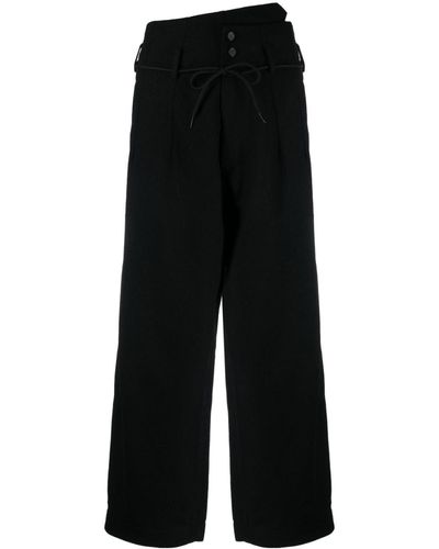 Y-3 Box-pleat Wide-leg Trousers - Black