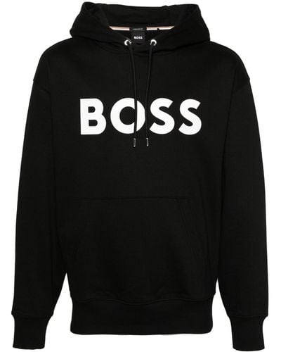 BOSS Logo-print Cotton Hoodie - Black