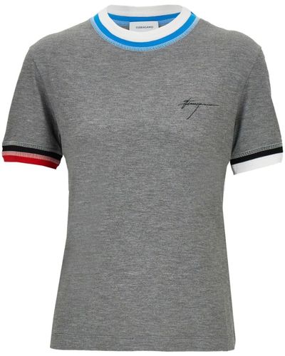 Ferragamo Contrasting-trim Jersey T-shirt - Gray
