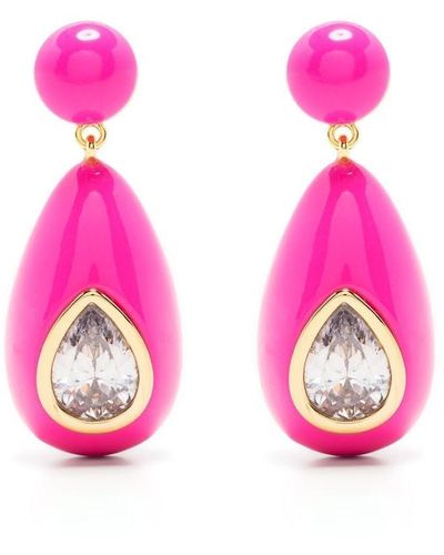 Eshvi Crystal Enamel Drop Earrings - Pink