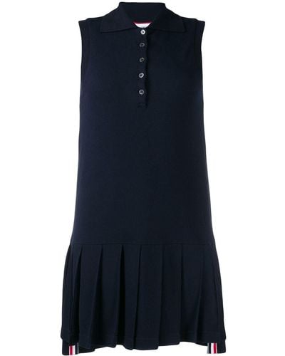 Thom Browne Rwb Stripe Sleeveless Pleated Tennis Dress - Blue