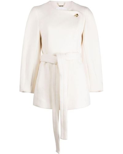 Chloé Belted Virgin Wool Blend Coat - White