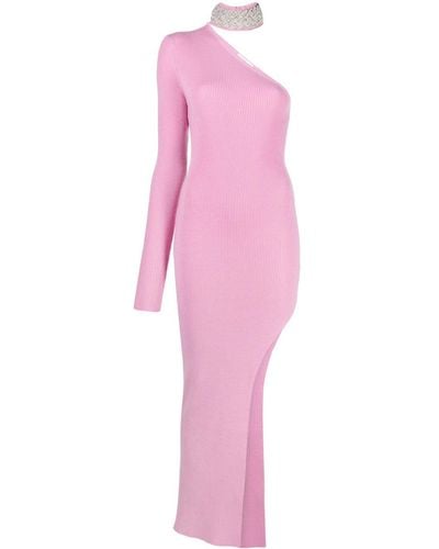GIUSEPPE DI MORABITO One-sleeve Embellished Ribbed Dress - Pink