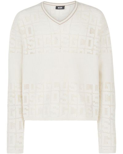 Gcds Monogram-macramé Sweater - White