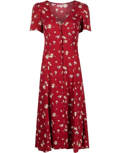 Reformation Locklin Floral-print Midi Dress - Red
