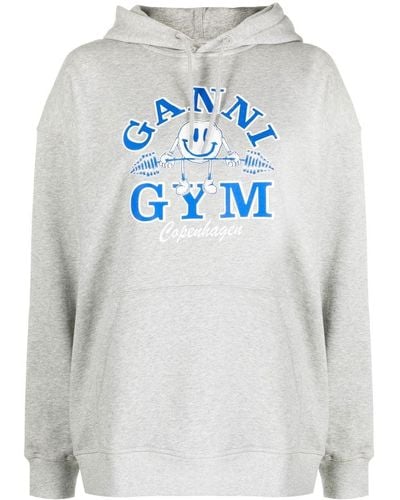Ganni Oversized Gym Hooded Sweatshirt - Gray