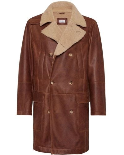 Brunello Cucinelli Shearling-collar Leather Coat - Brown