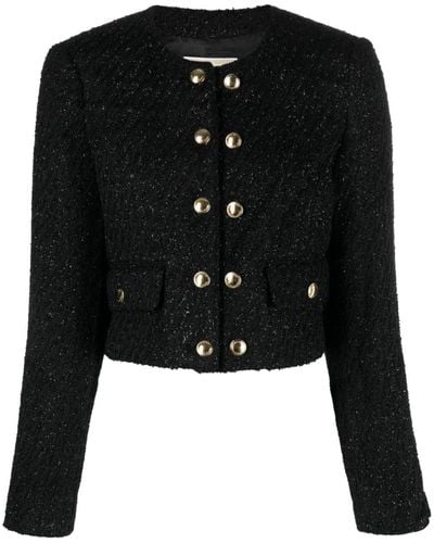 Michael Kors Elegante giacca nera in tweed con dettagli in oro e glitter - Nero