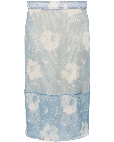 Plan C Floral-print Midi Skirt - Blue