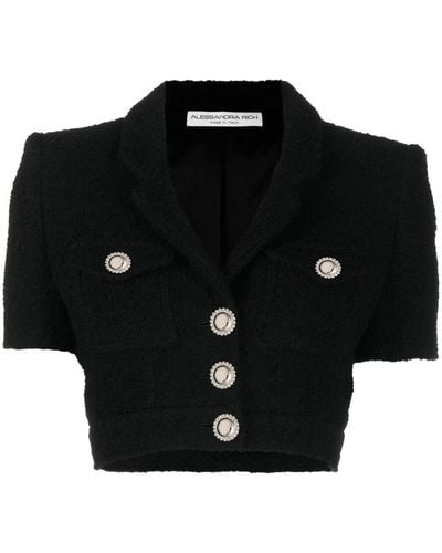 Alessandra Rich Black Cropped Tweed Boucle Jacket