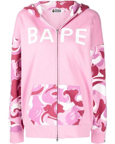 A Bathing Ape Marble Camo Logo-print Zipped Hoodie - Pink