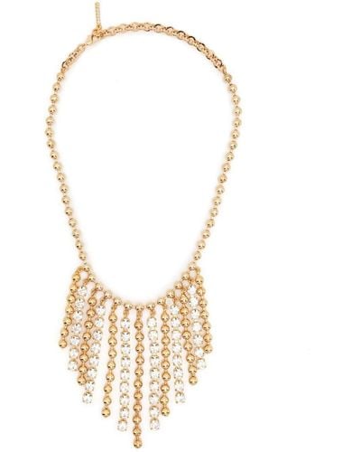 Alessandra Rich Fringed Crystal-bead Embellished Necklace - Metallic