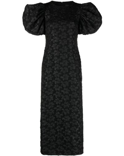 ROTATE BIRGER CHRISTENSEN Midi-jurk Met Bloemen Jacquard - Zwart