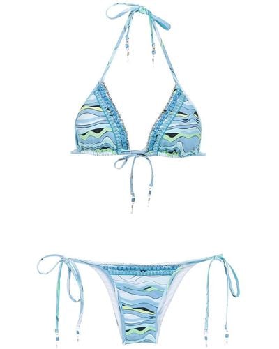 Amir Slama Bikini con diseño bordado - Azul