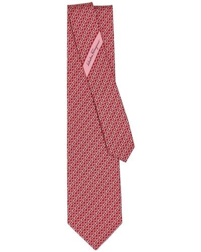 Ferragamo Cravate en soie à imprimé Gancini - Rouge