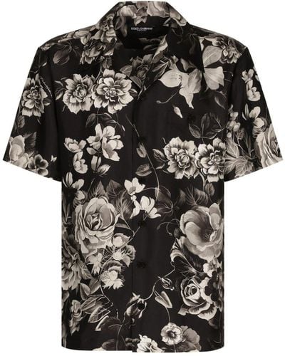 Dolce & Gabbana Seidenhemd mit Blumen-Print - Schwarz