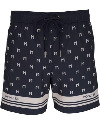 Moncler Monogram-print Swim Shorts - Blue