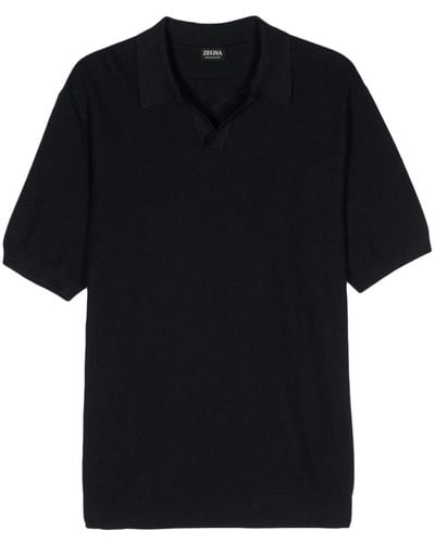 Zegna Opengebreid Poloshirt - Zwart