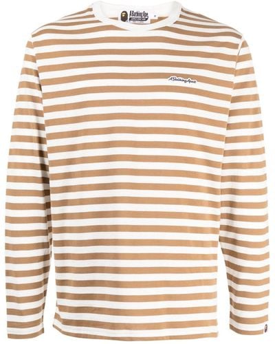 A Bathing Ape Hoop Striped Cotton T-shirt - Natural