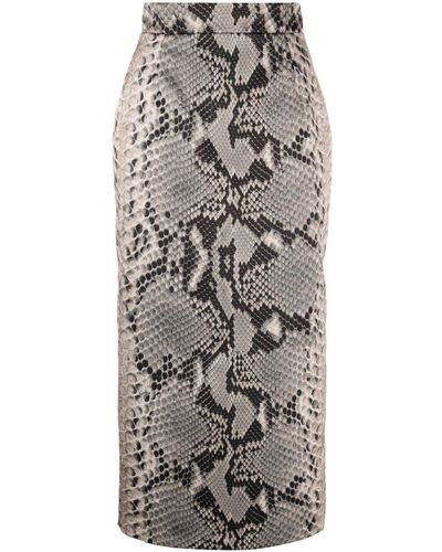 Roberto Cavalli Snake-print Straight Midiskirt - Grey