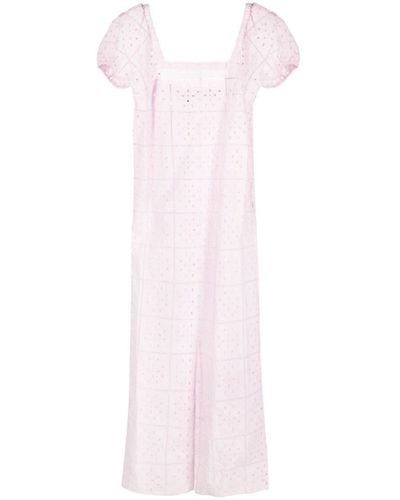 Ganni Broderie Anglaise Midi Dress - Pink