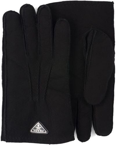 Prada Triangle-logo Suede Gloves - Black