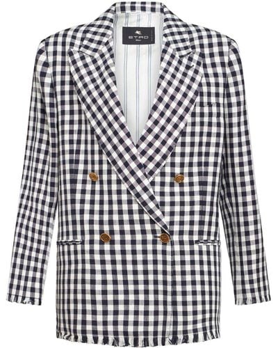 Etro Gingham-print Double-breasted Blazer - Blue