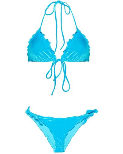 Mc2 Saint Barth Ruffled Velvet Bikini - Blue