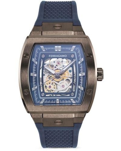 Ferragamo Tonneau スケルトン 42mm腕時計 - ブルー
