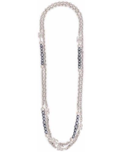 Dolce & Gabbana Collier en chaine serti de perles - Métallisé