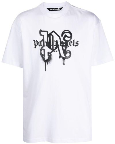 Palm Angels T-shirt Met Monogramprint - Wit
