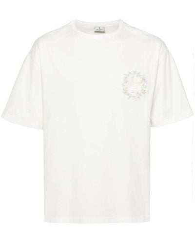 Etro T-shirt à logo Pegaso brodé en coton - Blanc